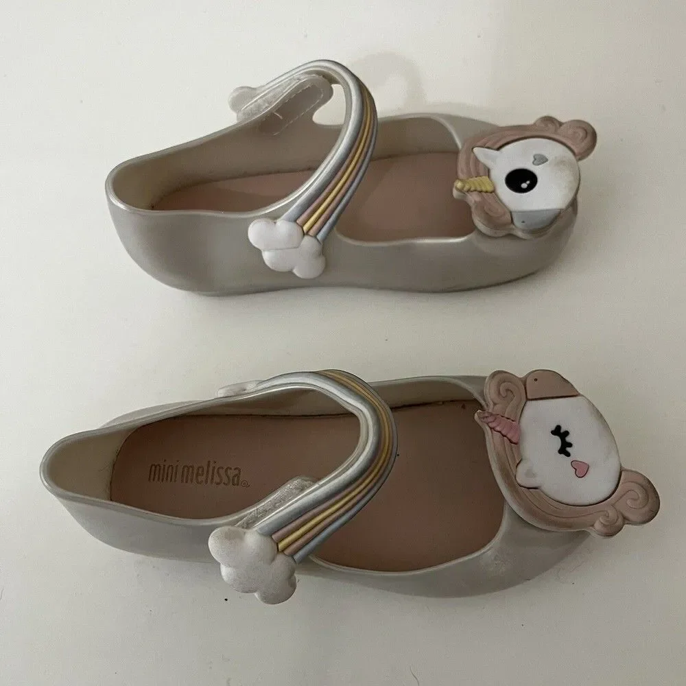 Mini Melissa Ultragirl White Pearl Unicorn Rainbow Shoes Toddler Girls Size 9
